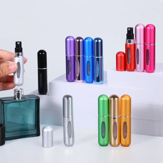 Optimize product title: 5ml Portable Perfume Atomizer - Mini Aluminum Spray Bottle for Cosmetics, Refillable and Travel-Friendly